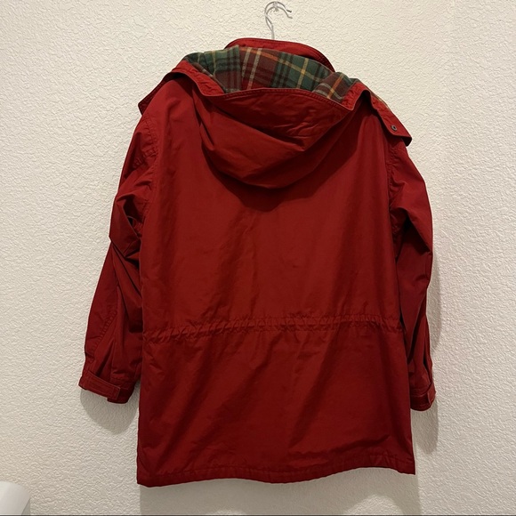 VTG Eddie Bauer Red Flannel Lined Chore Barn Coat Jacket Hooded Mens Size M - Picture 8 of 14